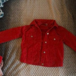 Bright red denim jacket